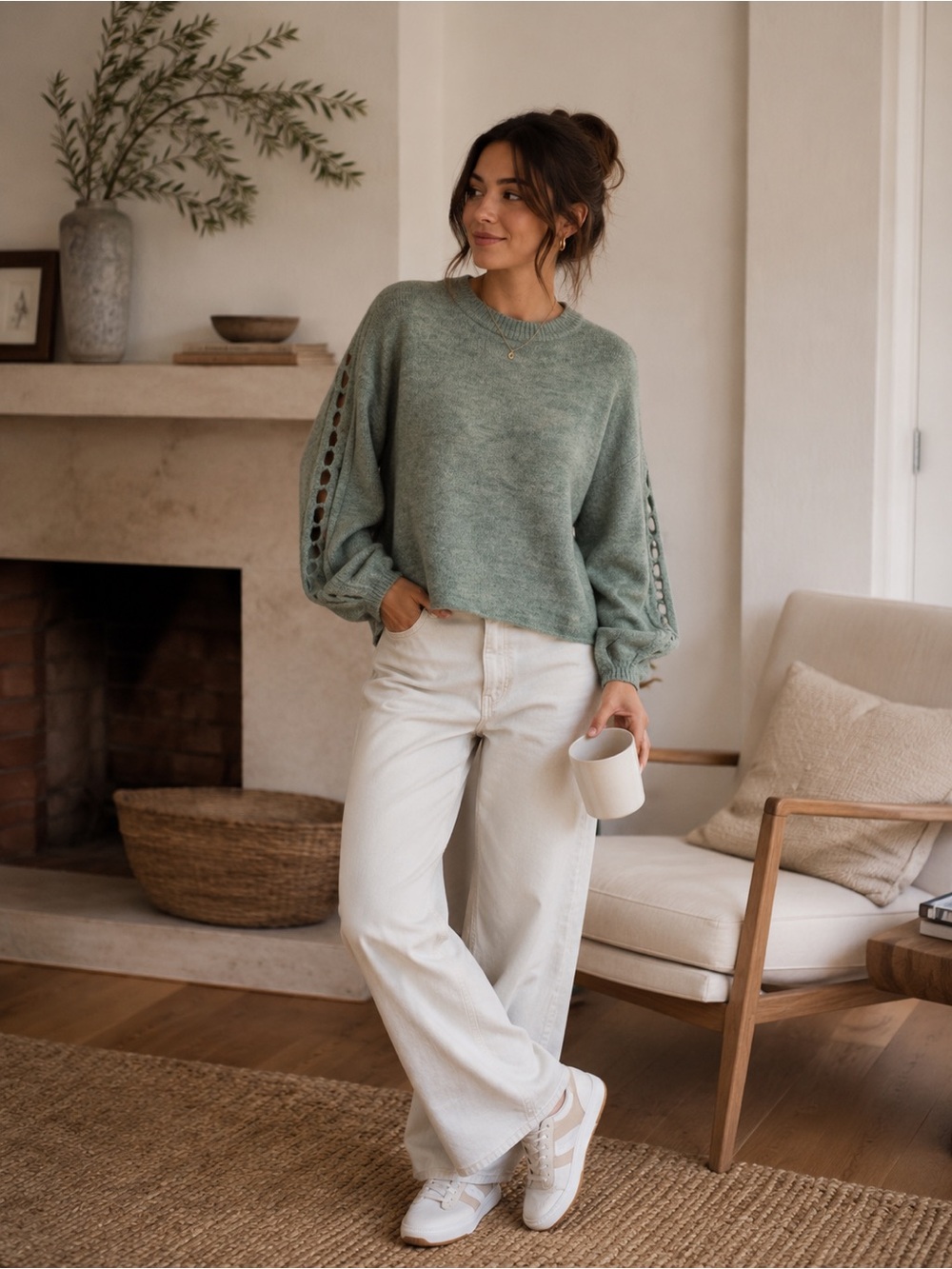 Cost Plus World Market Sage Green Scoop Neck Knit Sweater